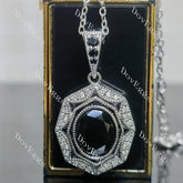 Oval art deco pave halo colored gem pendant necklace (pendant only)| Doveggs