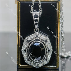 Oval art deco pave halo colored gem pendant necklace (pendant only)| Doveggs