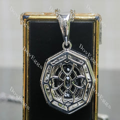 Oval art deco pave halo colored gem pendant necklace (pendant only)| Doveggs