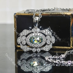 Maryanne’s-Oval art deco halo rose cut moissnaite pendant necklace (pendant only)| Doveggs
