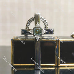 Asscher moissanite bezel Cross pendant necklace (pendant only)| Doveggs