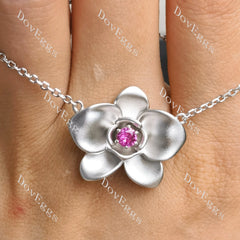 Round orchid flower matte effect colored gem pendant necklace with 18"+2" length chain| Doveggs