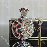 Oval flower carving colored gem pomegranate pendant necklace (pendant only)| Doveggs
