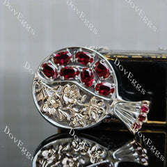 Oval flower carving colored gem pomegranate pendant necklace (pendant only)| Doveggs