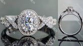 Oval art deco halo moissanite engagement ring| DovEggs