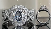 Oval twisted band setting halo moissanite engagement ring| DovEggs