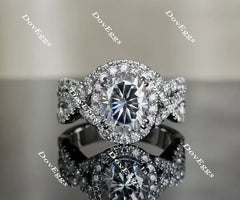 Oval twisted band setting halo moissanite engagement ring| DovEggs