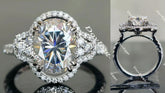 Oval floral art deco halo moissanite engagement ring| DovEggs