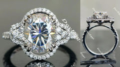 Oval floral art deco halo moissanite engagement ring| DovEggs