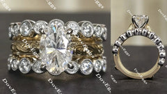 Oval art deco carved moissanite bridal set (2 rings)| DovEggs