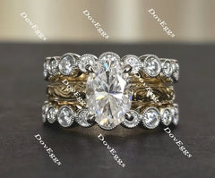 Oval art deco carved moissanite bridal set (2 rings)| DovEggs