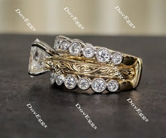 Oval art deco carved moissanite bridal set (2 rings)| DovEggs