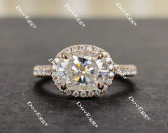 Oval art deco halo pave moissanite engagement ring| DovEggs
