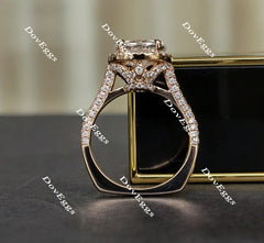 Oval art deco halo pave moissanite engagement ring| DovEggs