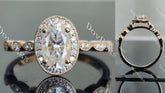 Oval art deco halo moissanite engagement ring| Doveggs