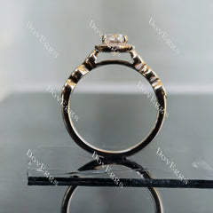 Oval art deco halo moissanite engagement ring| Doveggs