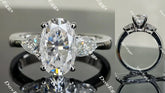 Oval three-stone moissanite engagement ring| Doveggs