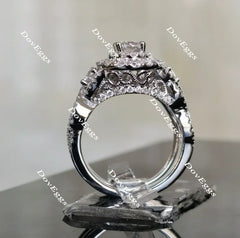 Oval halo pave moissanite bridal set(2 rings)| Doveggs