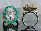 Oval floral halo moissanite & colored gem engagement ring| Doveggs