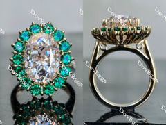 Oval floral halo moissanite & colored gem engagement ring| Doveggs