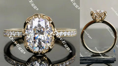 Oval half eternity pave moissanite engagement ring| Doveggs