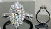 Oval half eternity pave halo moissanite engagement ring| Doveggs