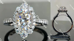 Oval half eternity pave halo moissanite engagement ring| Doveggs
