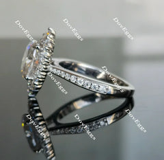 Oval half eternity pave halo moissanite engagement ring| Doveggs