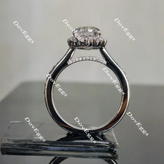 Oval half eternity pave halo moissanite engagement ring| Doveggs