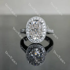 Oval half eternity pave halo moissanite engagement ring| Doveggs