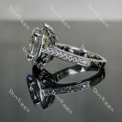 Oval half eternity pave halo moissanite engagement ring| Doveggs
