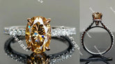 Oval champagne pave moissanite engagement ring| Doveggs