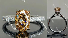 Oval champagne pave moissanite engagement ring| Doveggs