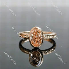 Oval carved bezel solitaire moissanite engagement ring| DovEggs