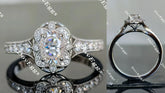 Oval floral half eternity pave moissanite engagement ring| Doveggs