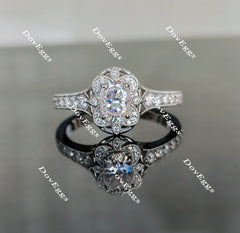 Oval floral half eternity pave moissanite engagement ring| Doveggs