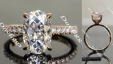 Oval half eternity pave moissanite engagement ring| Doveggs