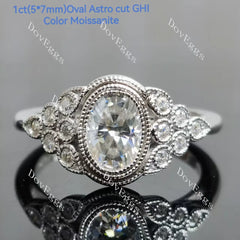 Atherine’s Joy-Oval side stones stardust grey moissanite engagement ring| DovEggs