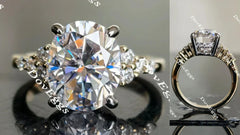 Sandra-Oval side stone moissanite engagement ring| Doveggs