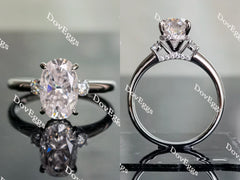 Oval three stones pave moissanite engagement ring| Doveggs