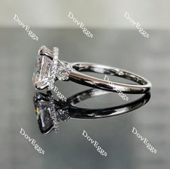Oval three stones pave moissanite engagement ring| Doveggs