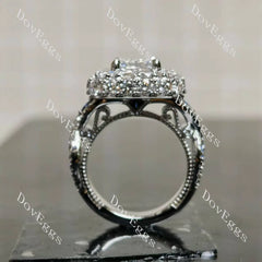 Emerald halo pave vintage moissnaite engagement ring| Doveggs