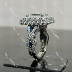 Emerald halo pave vintage moissnaite engagement ring| Doveggs