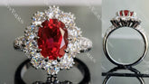 Oval floral halo pave colored gem engagement ring| DovEggs