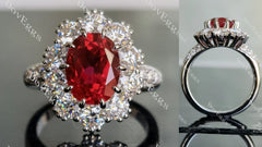 Oval floral halo pave colored gem engagement ring| DovEggs