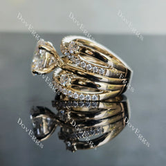 Oval pave split shank moissanite engagement ring| DovEggs