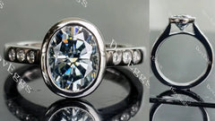Oval bezel side stones moissanite engagement ring| Doveggs