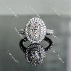 Oval double halo pave moissanite engagement ring| Doveggs