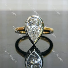 Pear bezel hidden halo moissanite engagement ring| Doveggs