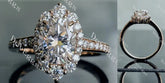 Oval halo half eternity pave moissanite engagement ring| DovEggs